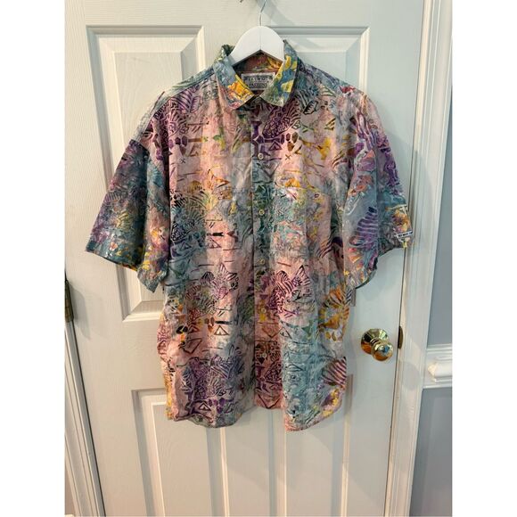 Vintage Key West Hand Print Fashions Mens Hawaiian Shirt sz XXL EUC